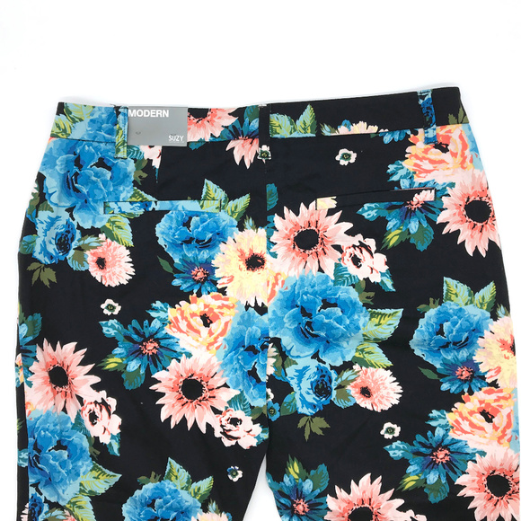 Suzy Shier NWT Black Blue Floral Pants 9 - Picture 3 of 3